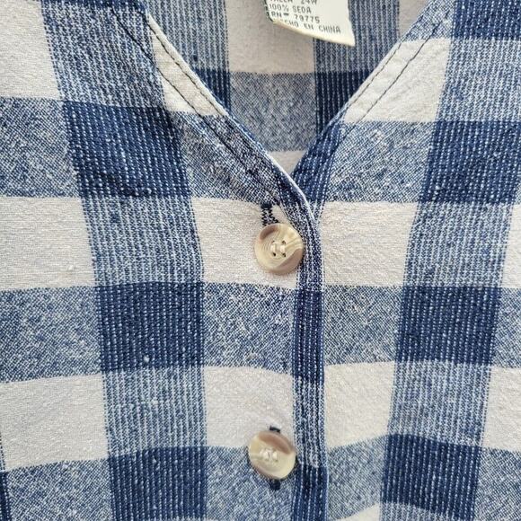 Silk Exchange Plus Women's Short Sleeve Button Up Plaid 100% Silk Shirt Size 24W - Picture 2 of 6